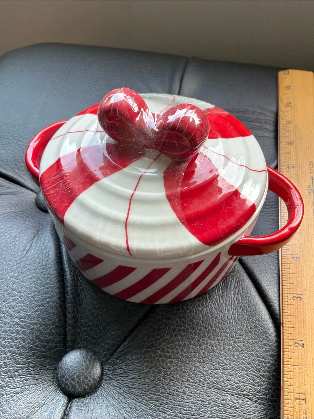 Red and White Ceramic Covered Mini Casserole with Dual Handles